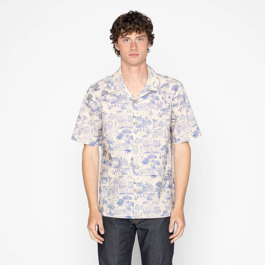 Aloha Shirt Linen Cats Blue