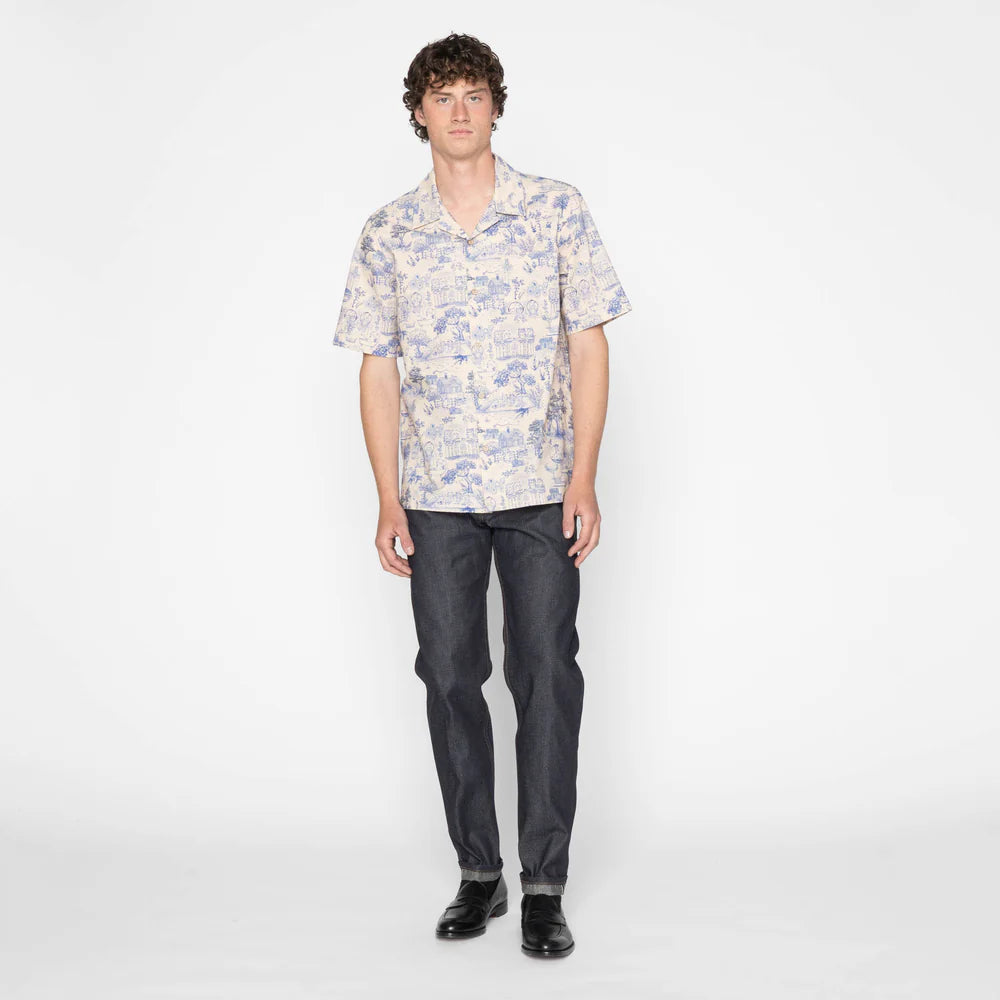 Aloha Shirt Linen Cats Blue