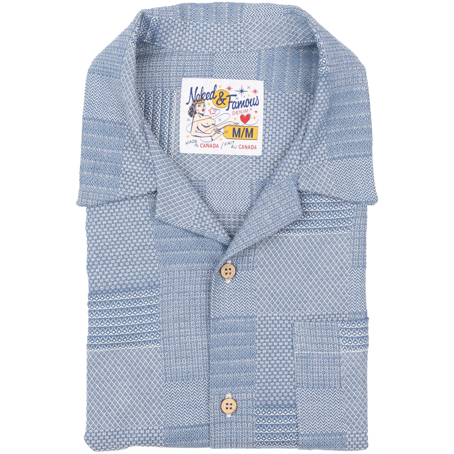 Aloha Shirt Dobby Patchwork Pale Blue