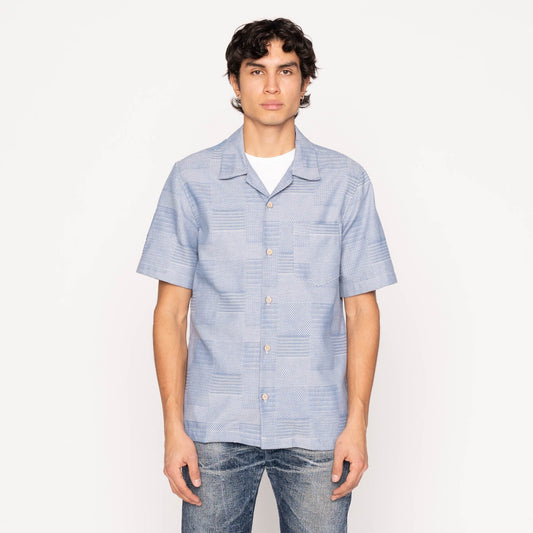 Aloha Shirt Dobby Patchwork Pale Blue