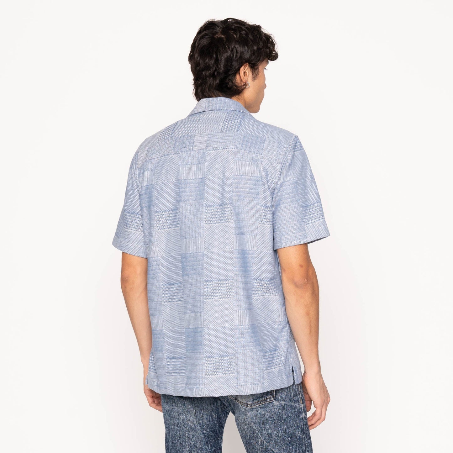 Aloha Shirt Dobby Patchwork Pale Blue