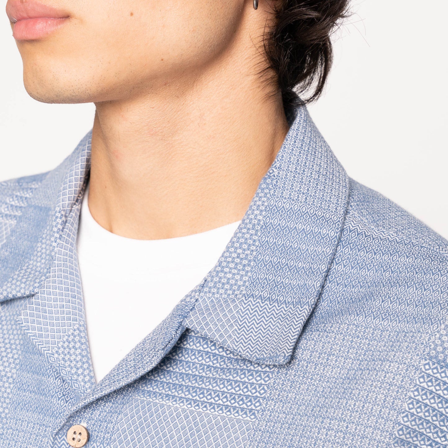 Aloha Shirt Dobby Patchwork Pale Blue