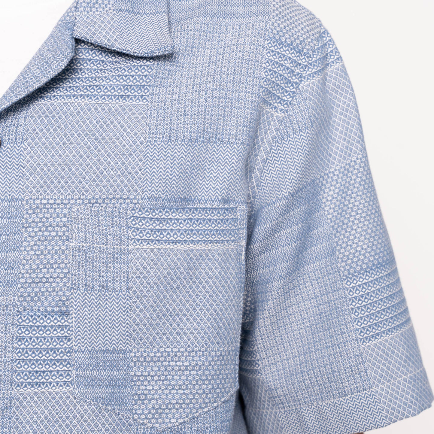 Aloha Shirt Dobby Patchwork Pale Blue
