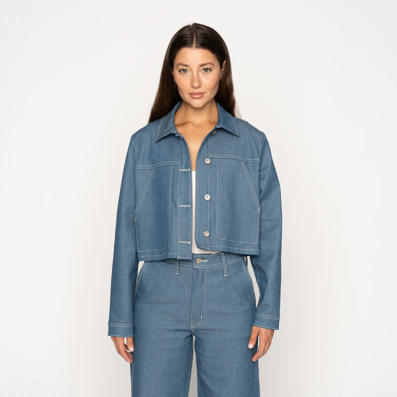 Cropped Jacket Antique Blue Denim Stretch