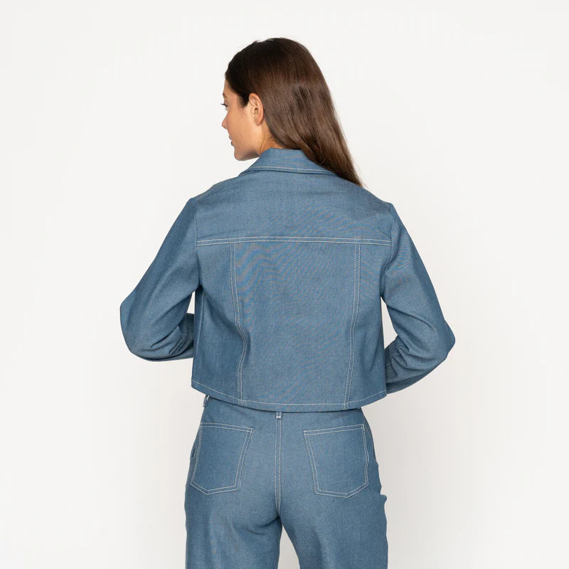 Cropped Jacket Antique Blue Denim Stretch