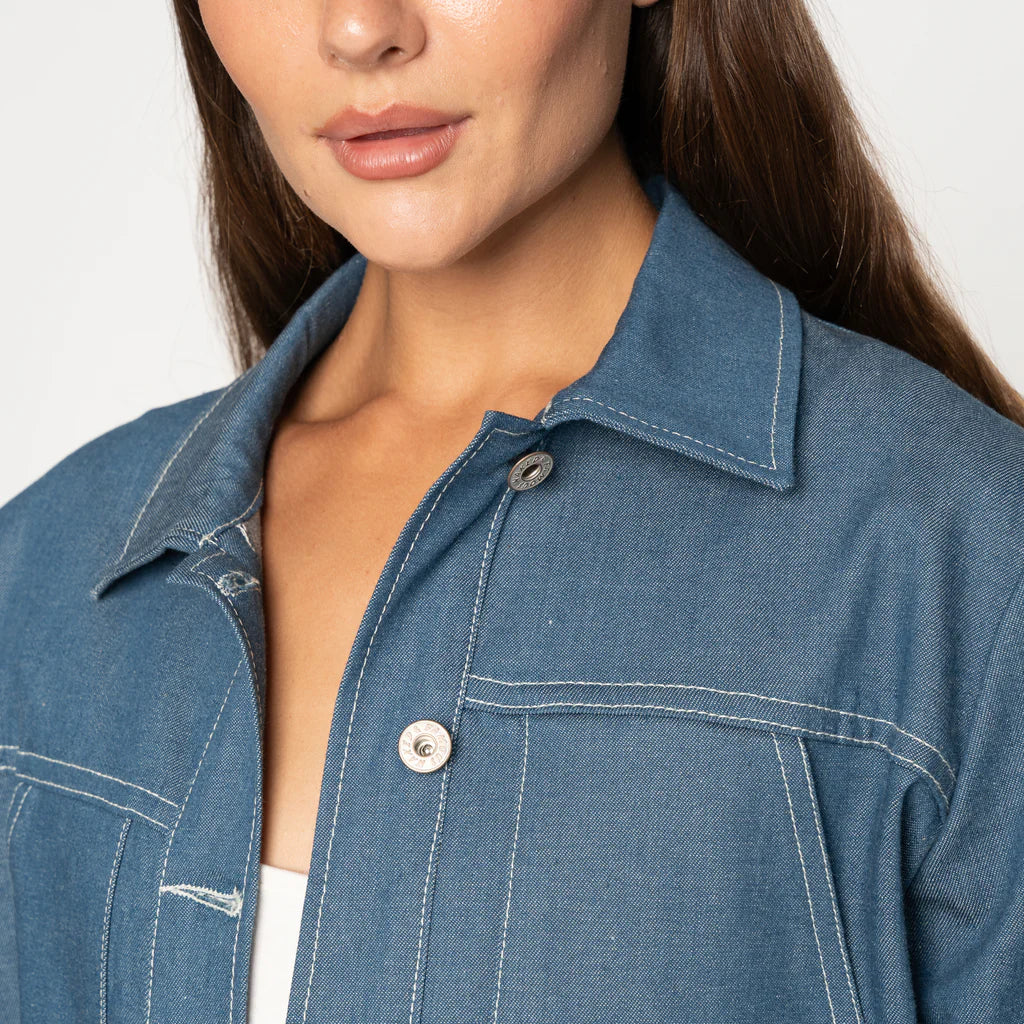 Cropped Jacket Antique Blue Denim Stretch