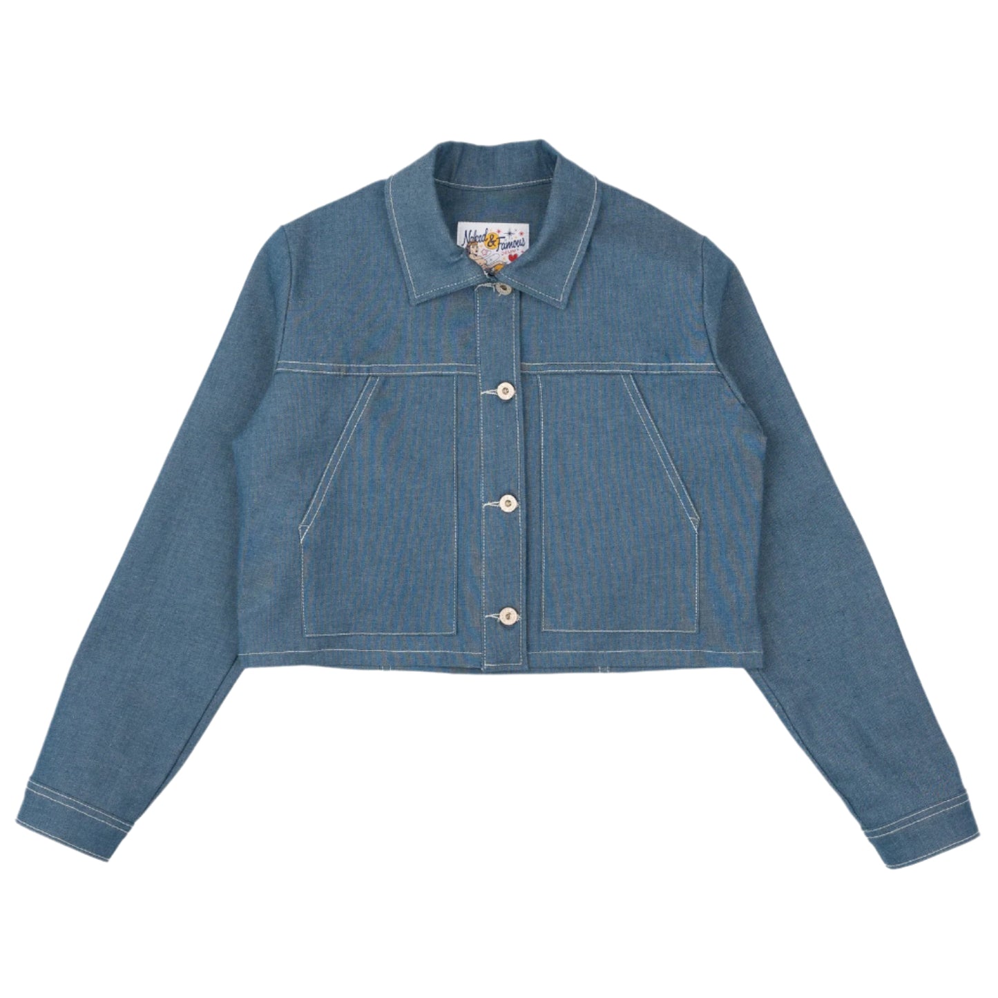 Cropped Jacket Antique Blue Denim Stretch
