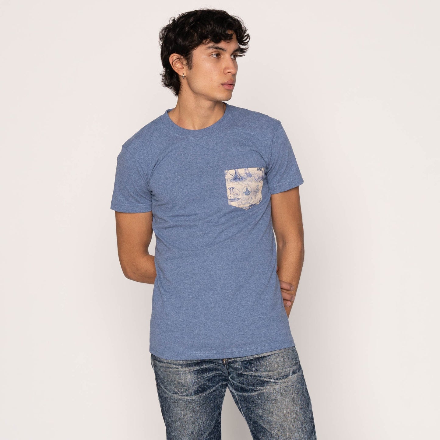 Pocket Tee - Heather Blue - Linen Cat
