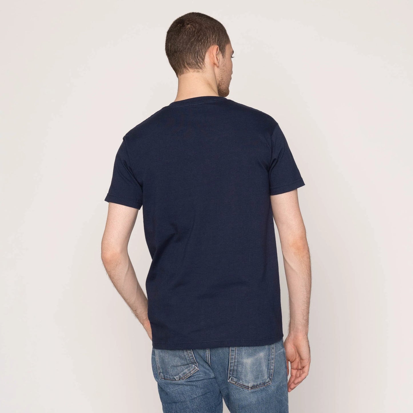 Pocket Tee - Navy - Linen Cats - Blue