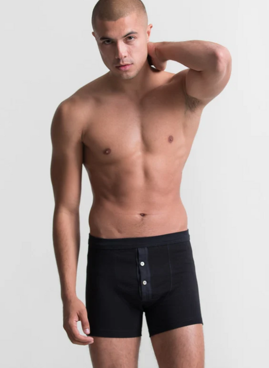 255.99 Loopwheeled Mid-weight Button Fly Boxer Deep Black