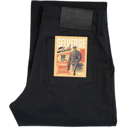 Pleated Trouser Selvedge Slacks Black