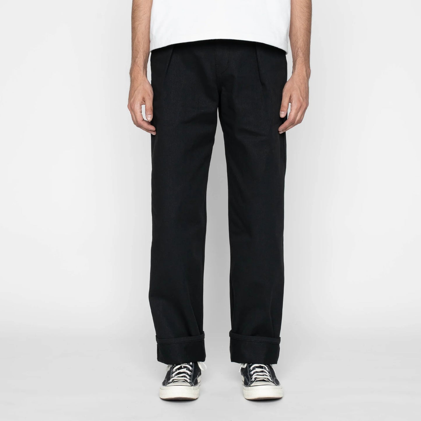 Pleated Trouser Selvedge Slacks Black