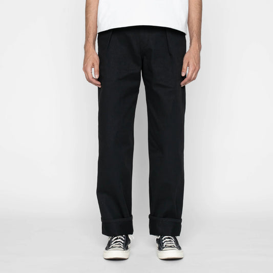 Pleated Trouser Selvedge Slacks Black