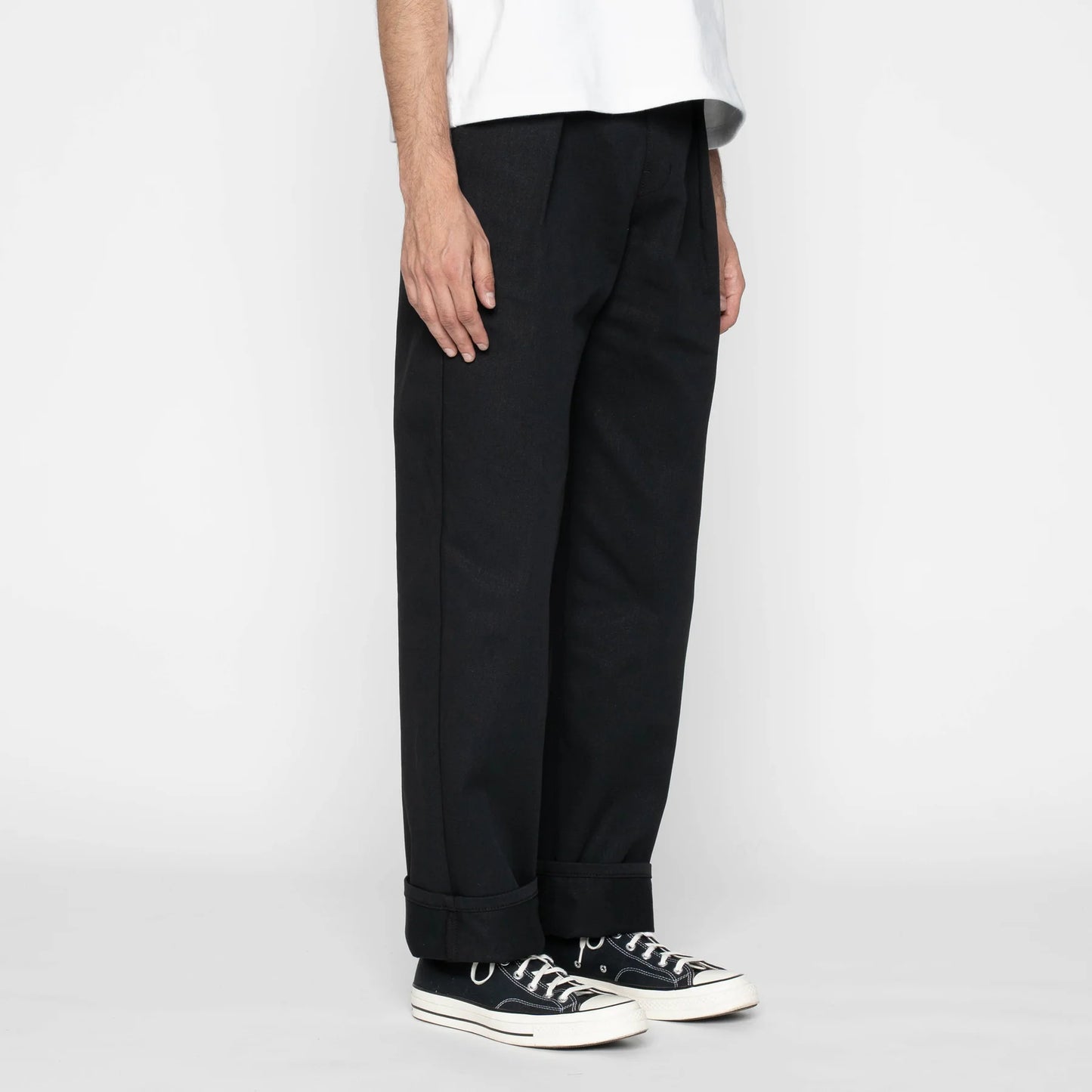 Pleated Trouser Selvedge Slacks Black