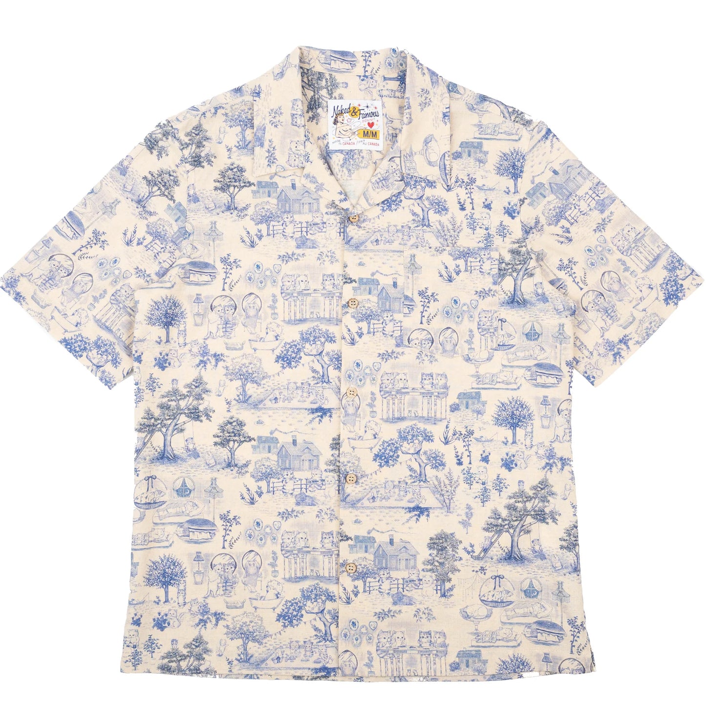 Aloha Shirt Linen Cats Blue