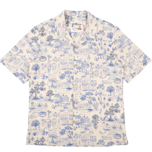 Aloha Shirt Linen Cats Blue