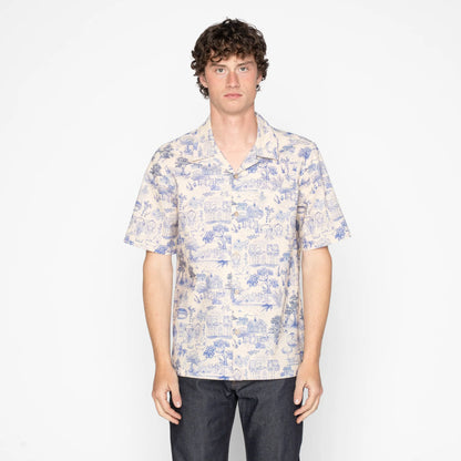 Aloha Shirt Linen Cats Blue