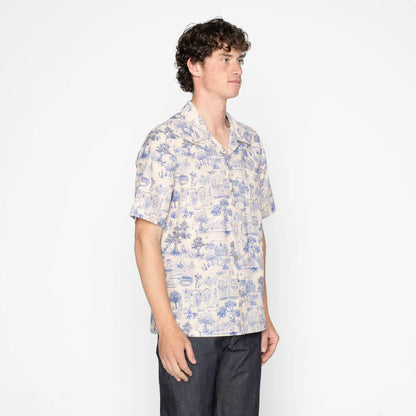 Aloha Shirt Linen Cats Blue