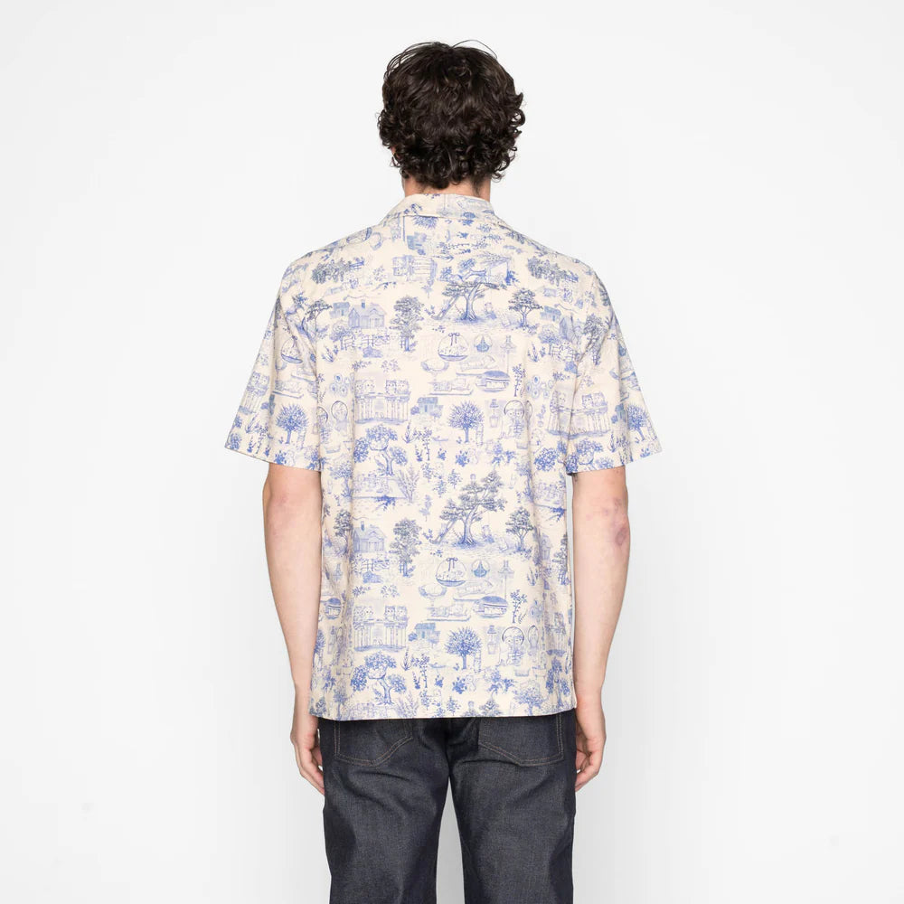 Aloha Shirt Linen Cats Blue