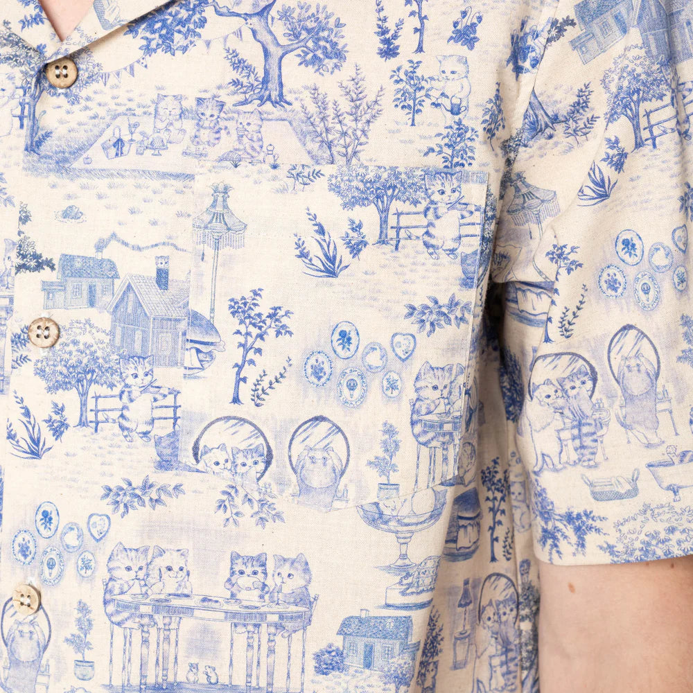 Aloha Shirt Linen Cats Blue