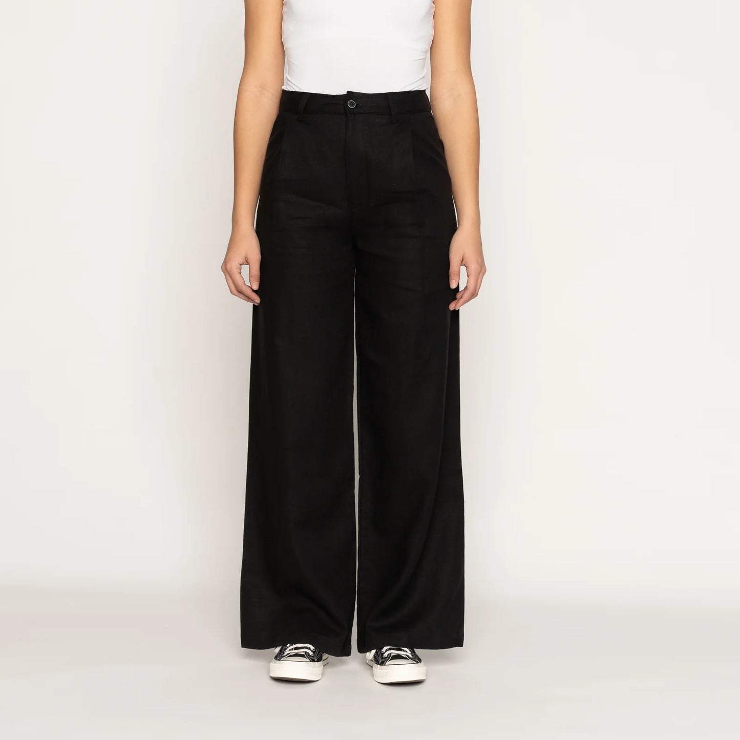 Relaxed Pleated Trouser French Linen Fine Canvas Black