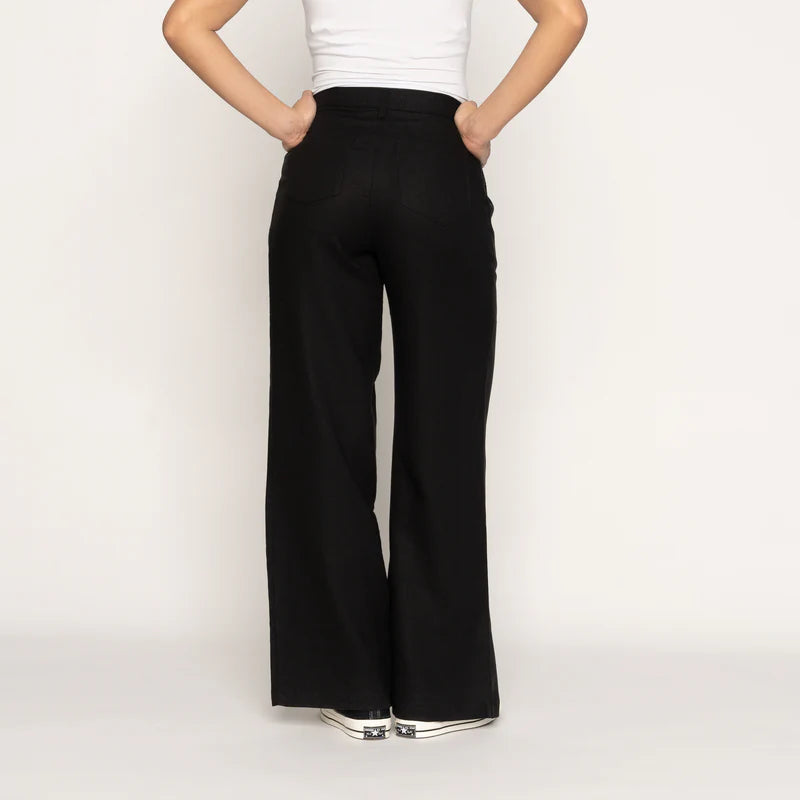 Relaxed Pleated Trouser French Linen Fine Canvas Black