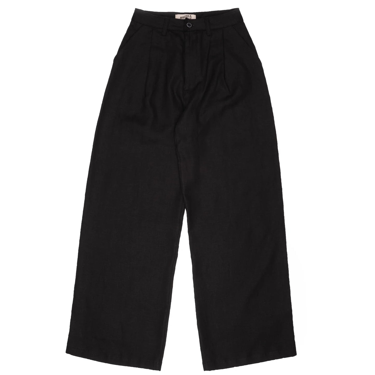 Relaxed Pleated Trouser French Linen Fine Canvas Black