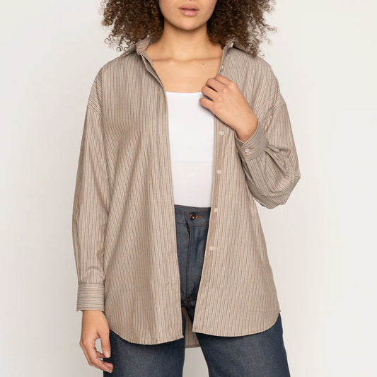 Roomy Shirt Soft Finish Classic Stripe Taupe