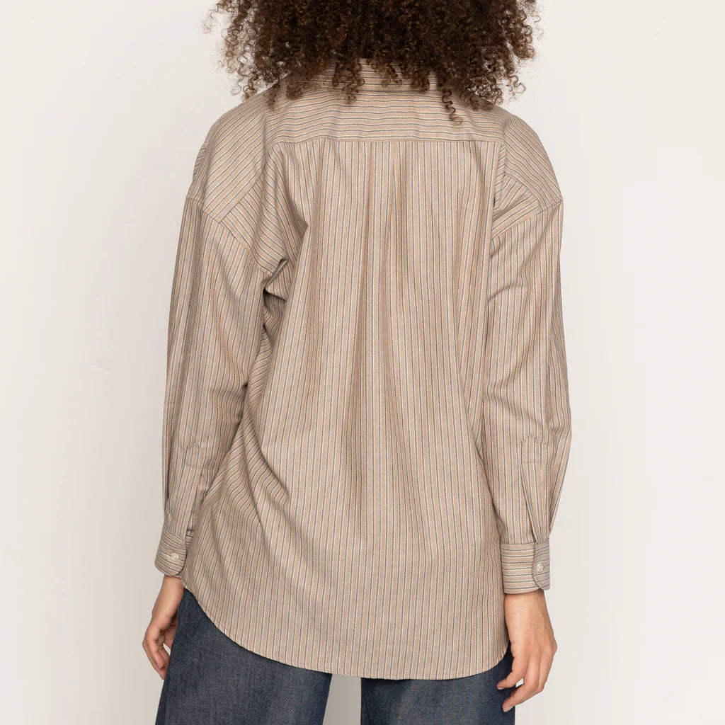 Roomy Shirt Soft Finish Classic Stripe Taupe