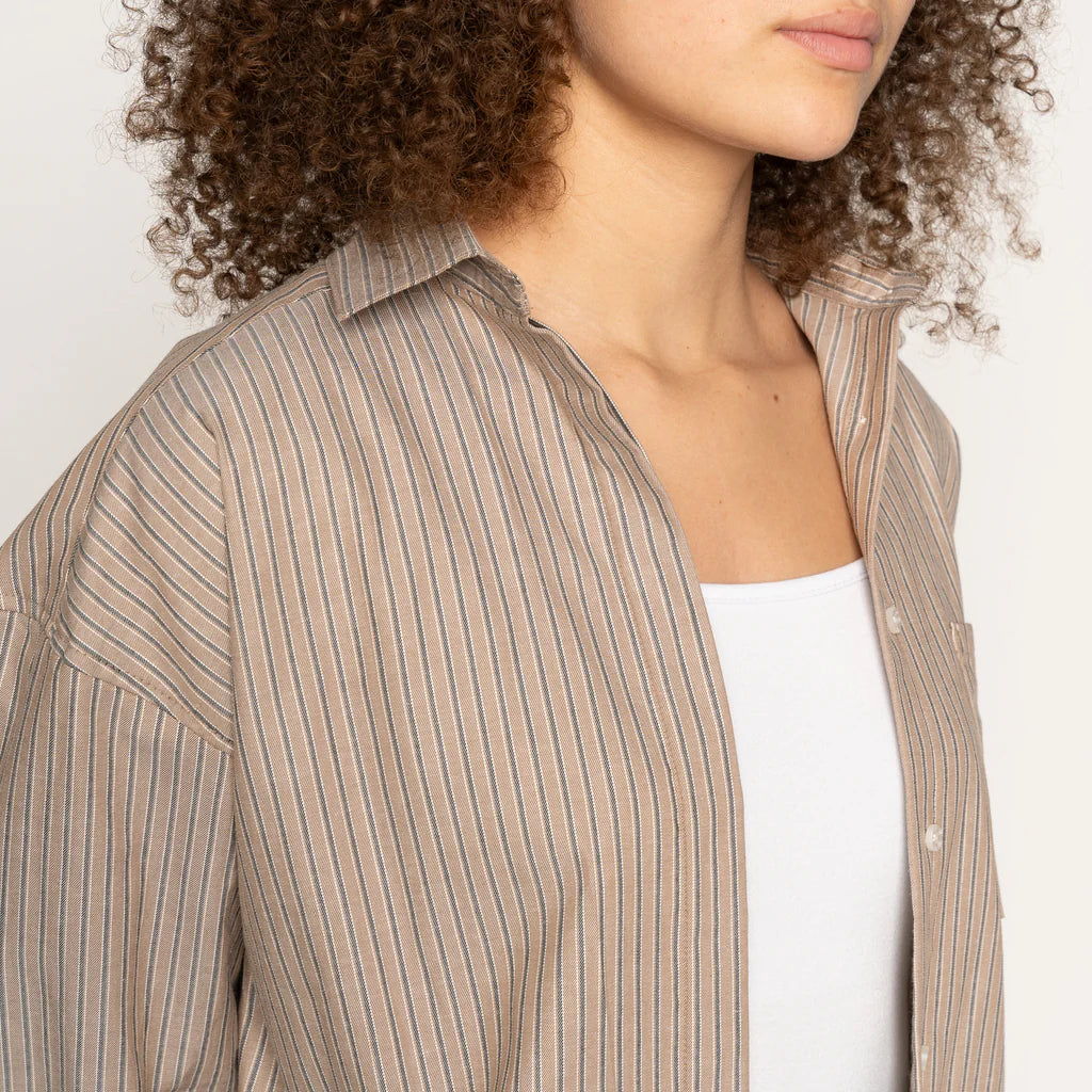 Roomy Shirt Soft Finish Classic Stripe Taupe