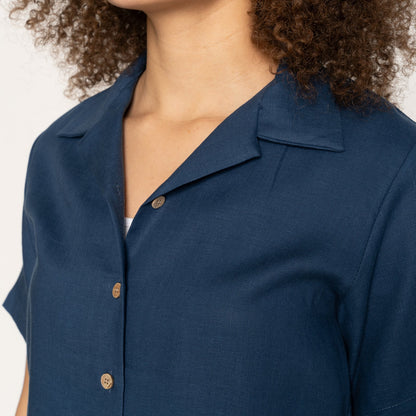 Camp Collar Shirt - French Linen Fine Canvas Blue