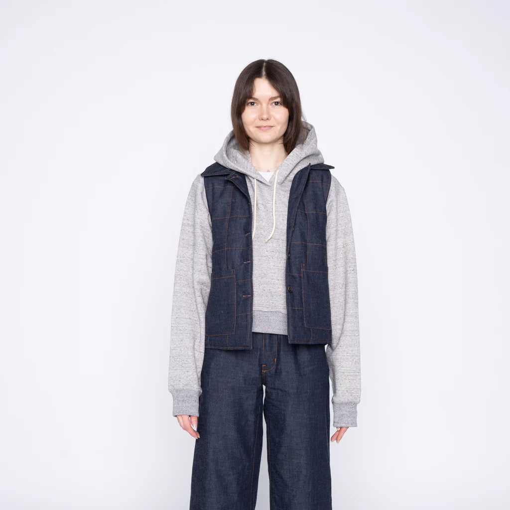 Quilted Vest Slub Nep Rinsed