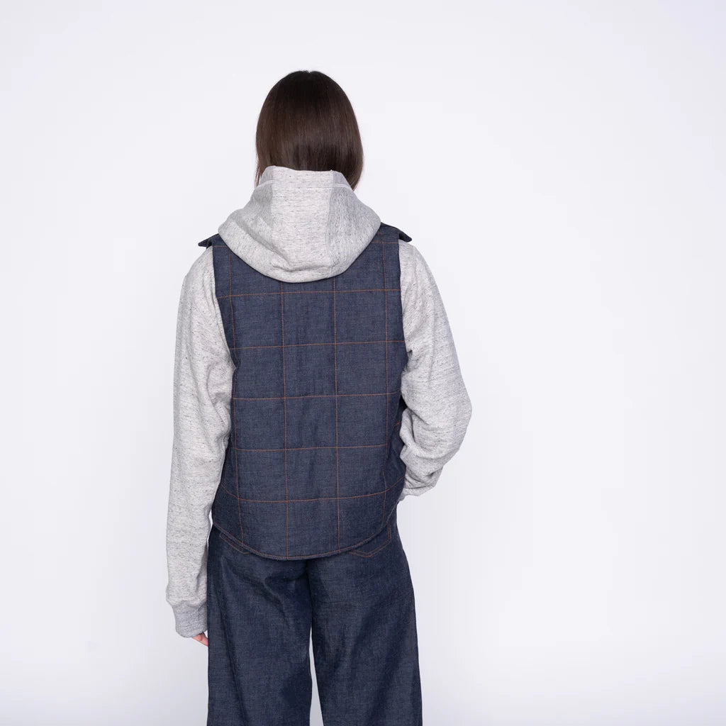 Quilted Vest Slub Nep Rinsed