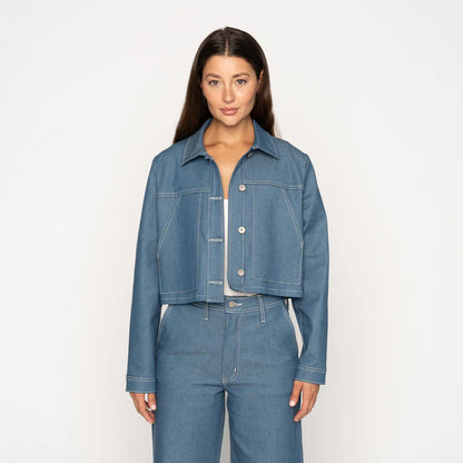 Cropped Jacket Antique Blue Denim Stretch