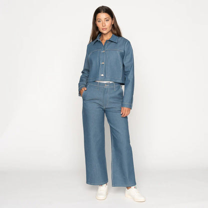 Cropped Jacket Antique Blue Denim Stretch