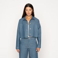 Cropped Jacket Antique Blue Denim Stretch