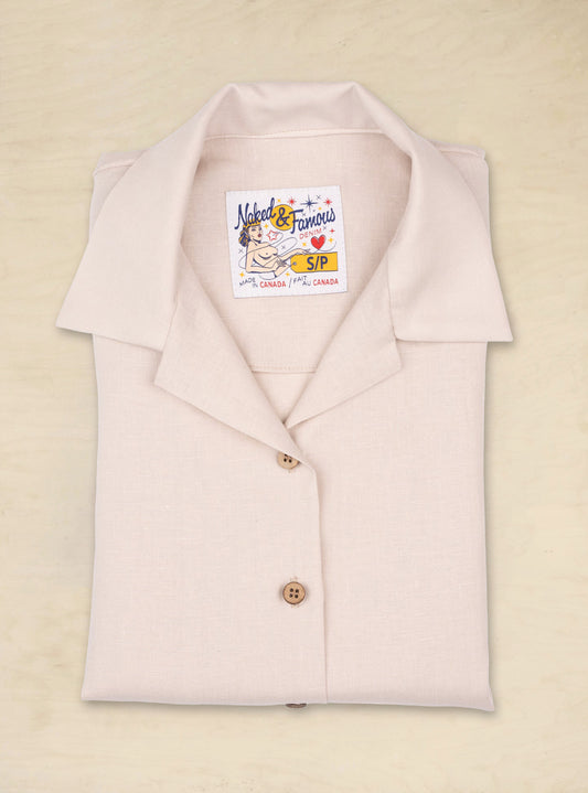 Camp Collar Shirt - French Linen Fine Canvas Ecru