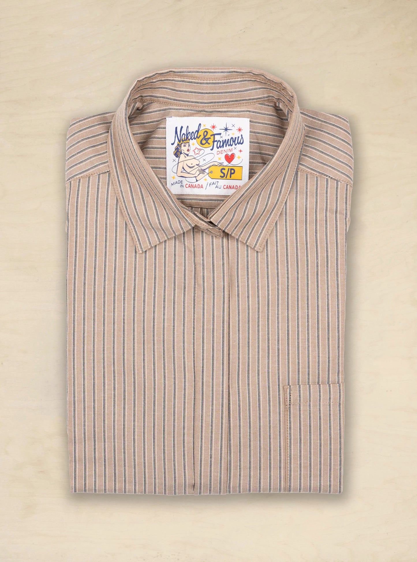 Roomy Shirt Soft Finish Classic Stripe Taupe