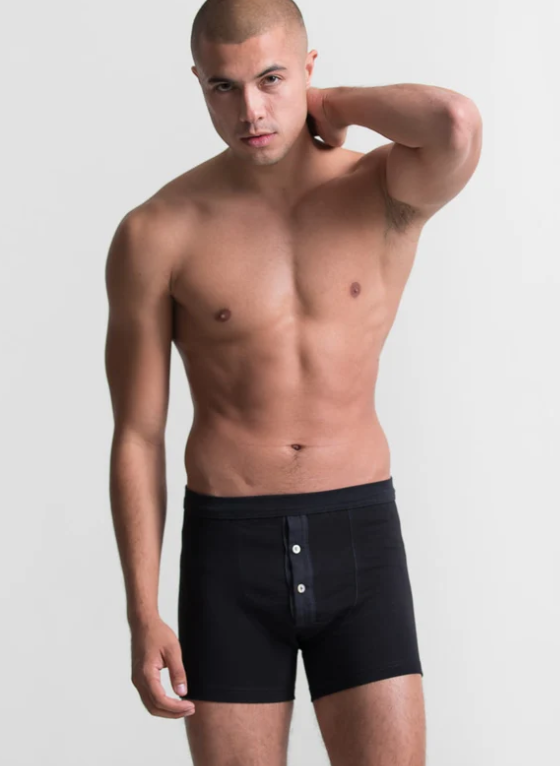 255.99 Loopwheeled Mid-weight Button Fly Boxer Deep Black