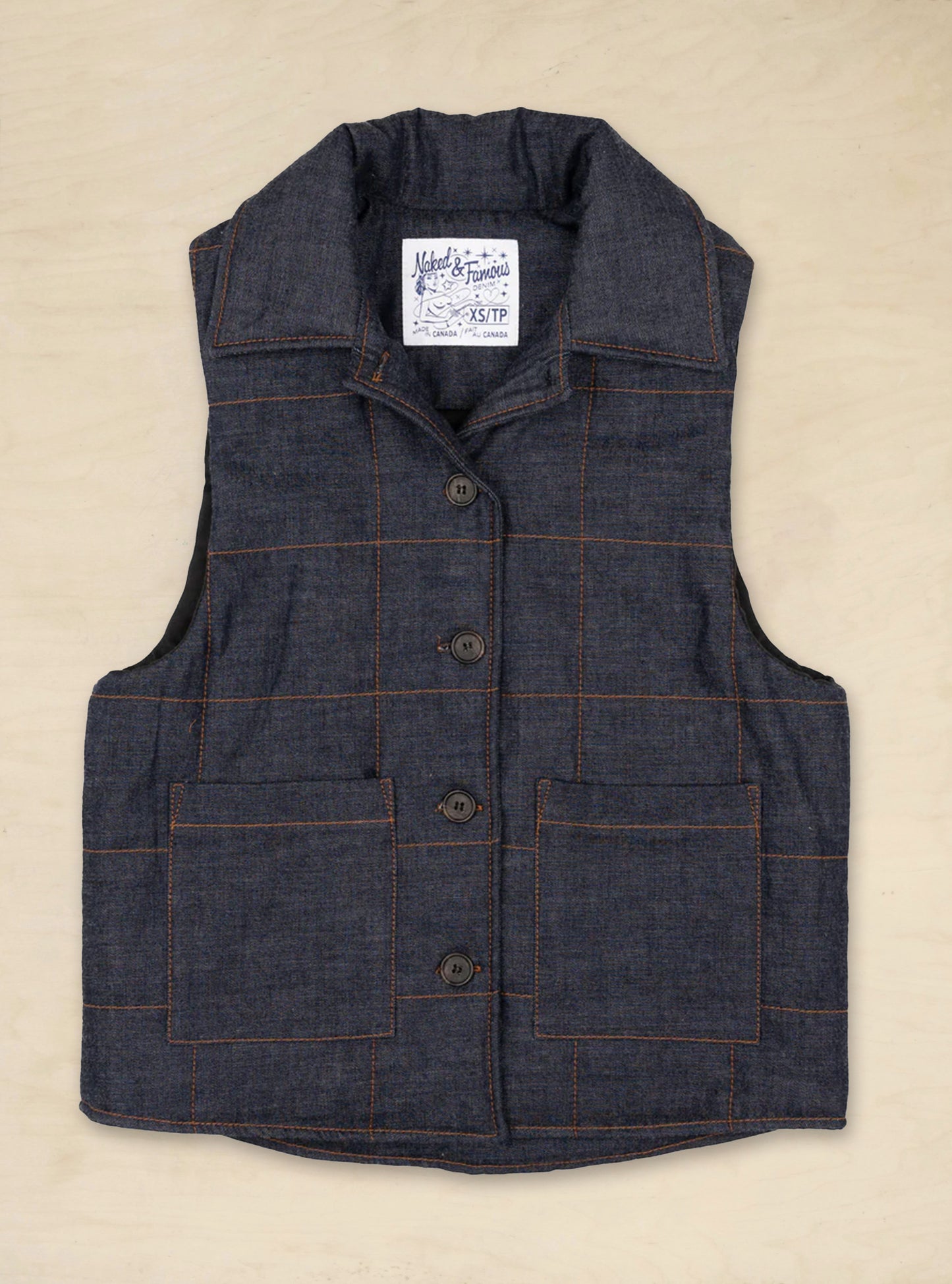 Quilted Vest Slub Nep Rinsed