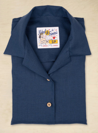 Camp Collar Shirt - French Linen Fine Canvas Blue